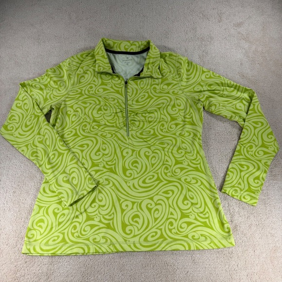 Athleta Tops - Athleta Womens XL Lime Green Swirl 1/4 Zip Pullover Athleisure Thumbholes